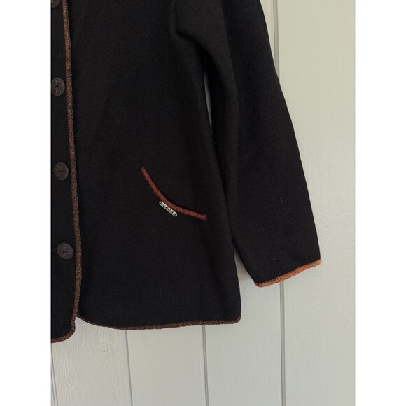 Geiger Tyrol Sweater Cardigan 38 8 Austria Pure New Boiled Wool Black Jacket - Picture 2 of 5